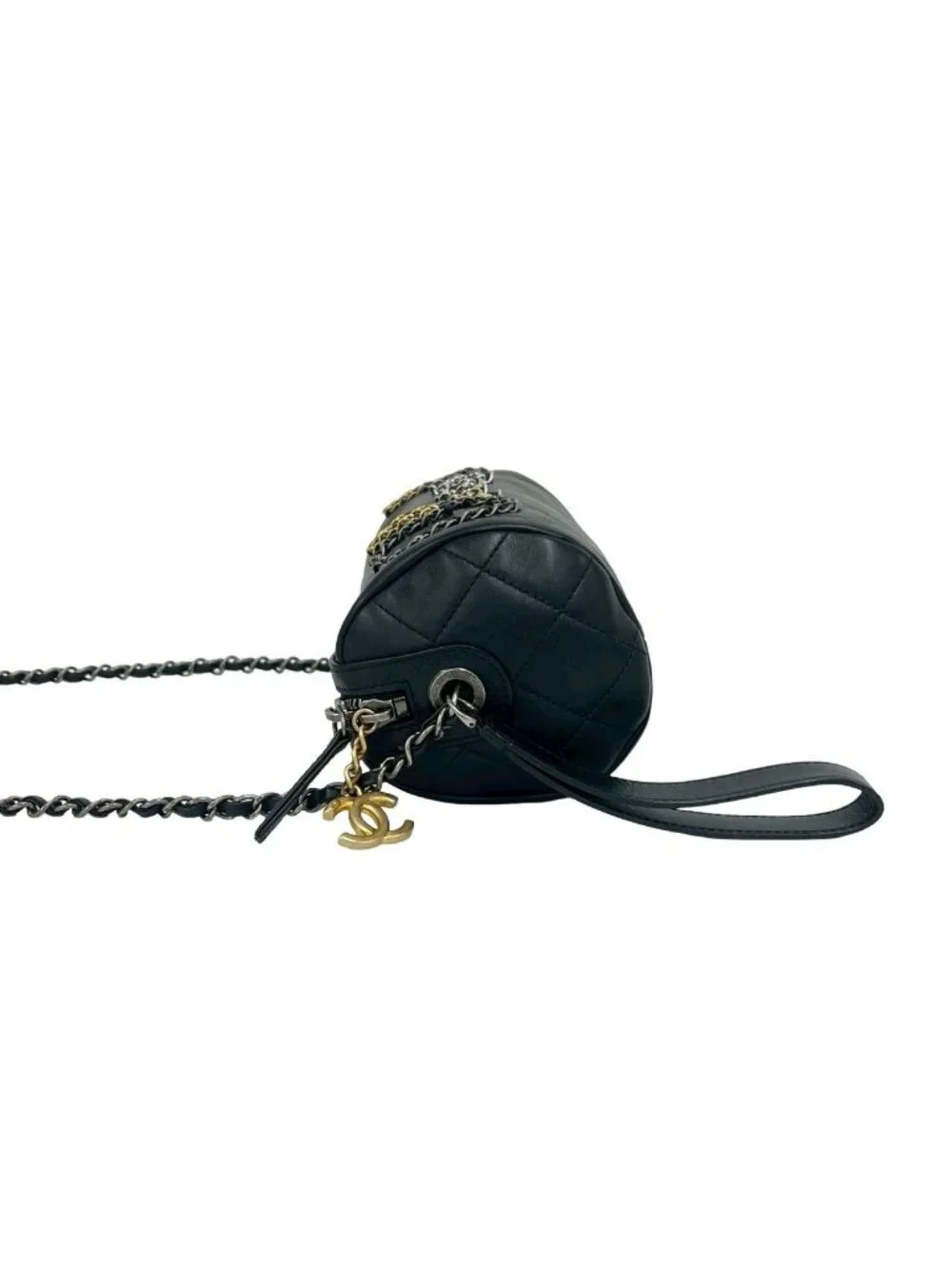 Chanel With Card Quilted Logo Chain Lambskin Leather Shoulder Bag Black